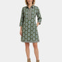 The Annika Cotton Hand Block Printed Dress in Army Green