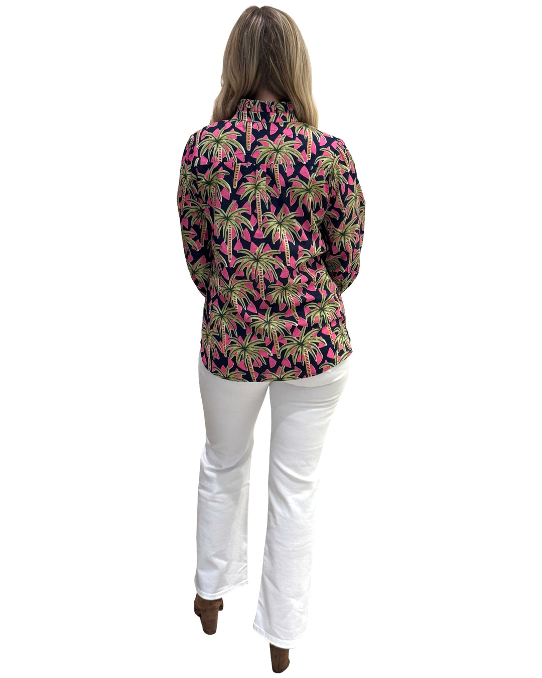 The Tricia Top in Navy Pink Palm Print — view 6