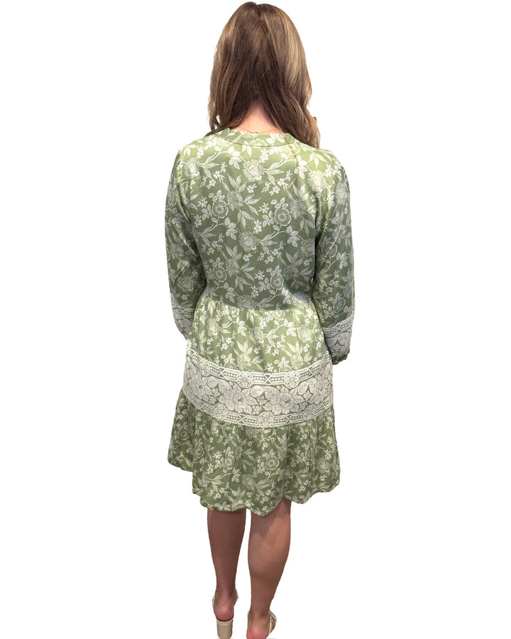 The Alexa Border Print Dress in Sage Green — view 5
