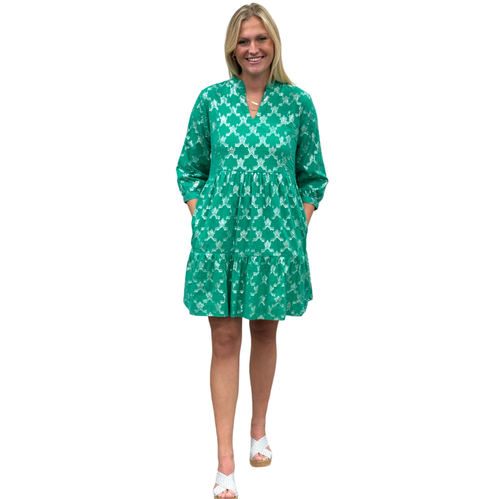 The Preston Metallic Dress in Jade Green and Silver — view 2