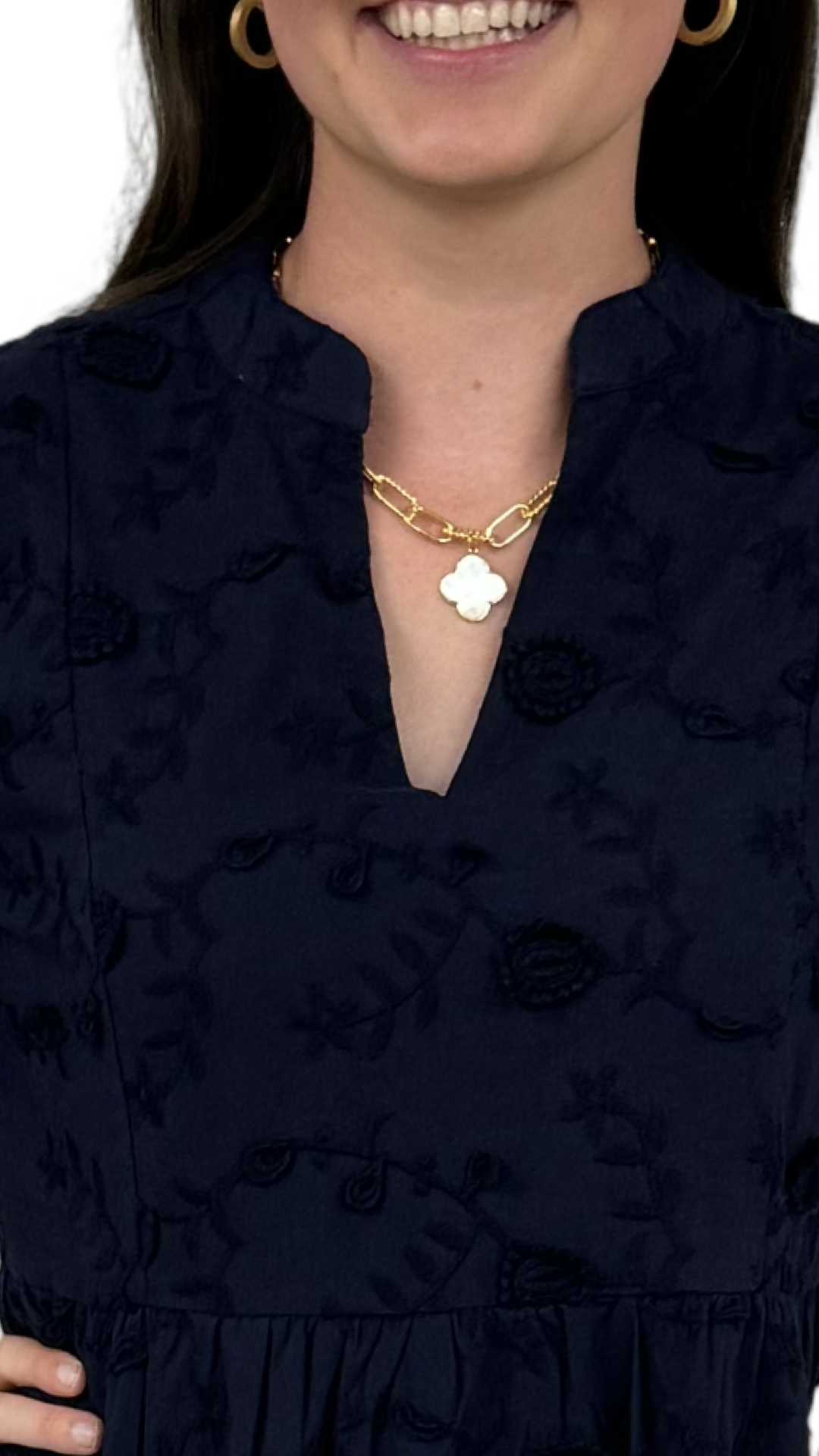The Preston Navy Embroidered Cotton Dress — view 6
