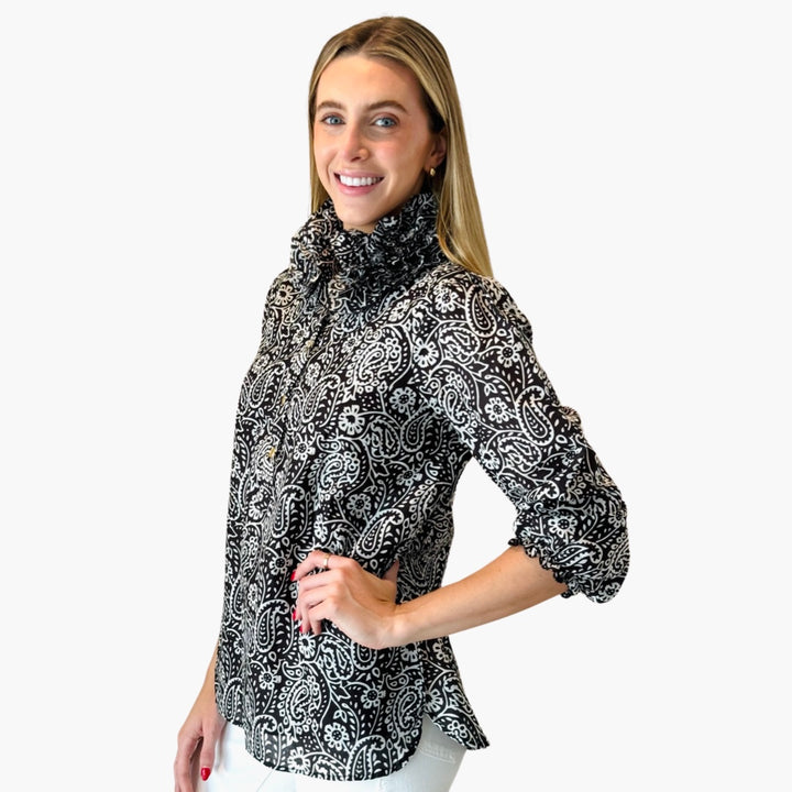 The Maria Ruffle Collar Blouse in Black and White — view 5