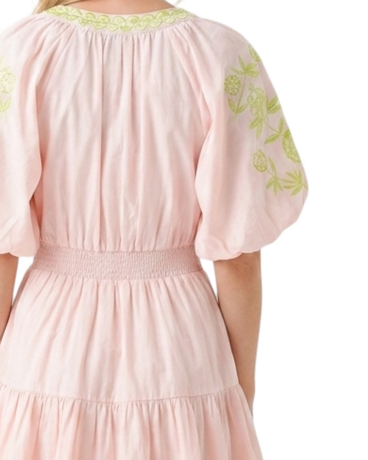 The Gabby Embroidered Cotton Dress in Sand — view 7