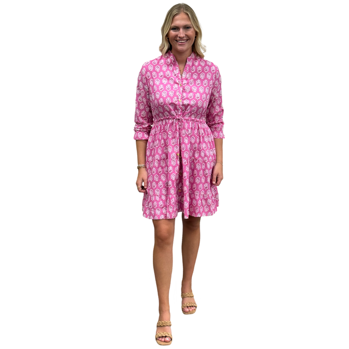 The Hamilton Tie Waist Dress in Pink Block Print Floral