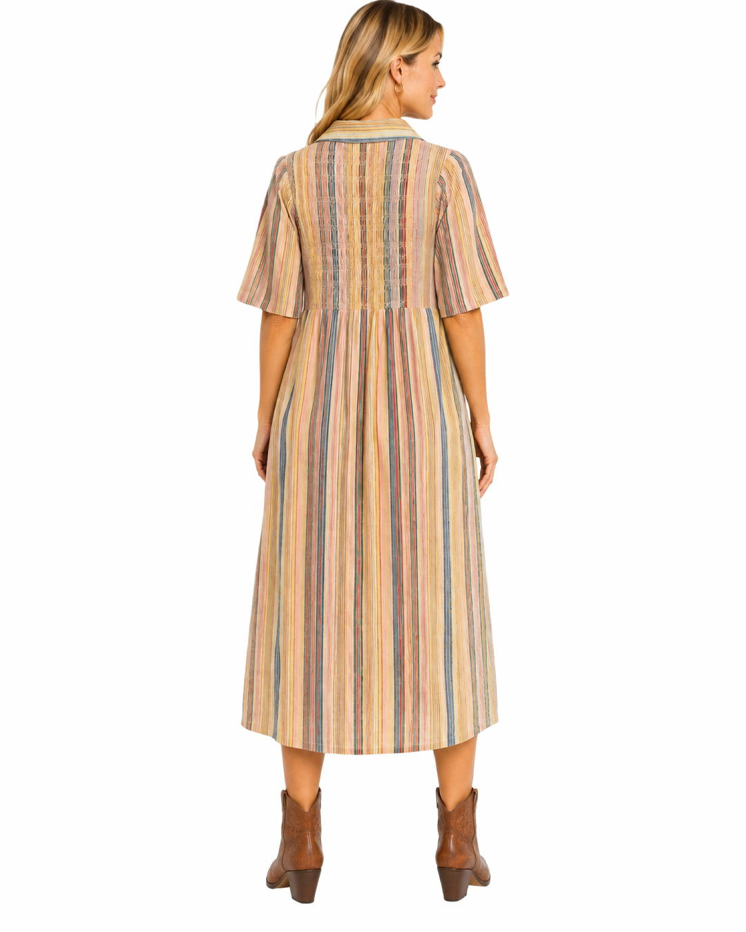 The Joanie Multi Striped Cotton Smocked Dress