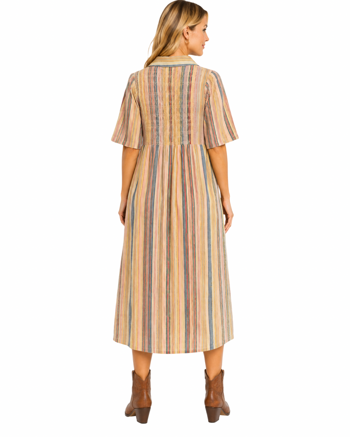 The Joanie Multi Striped Cotton Smocked Dress