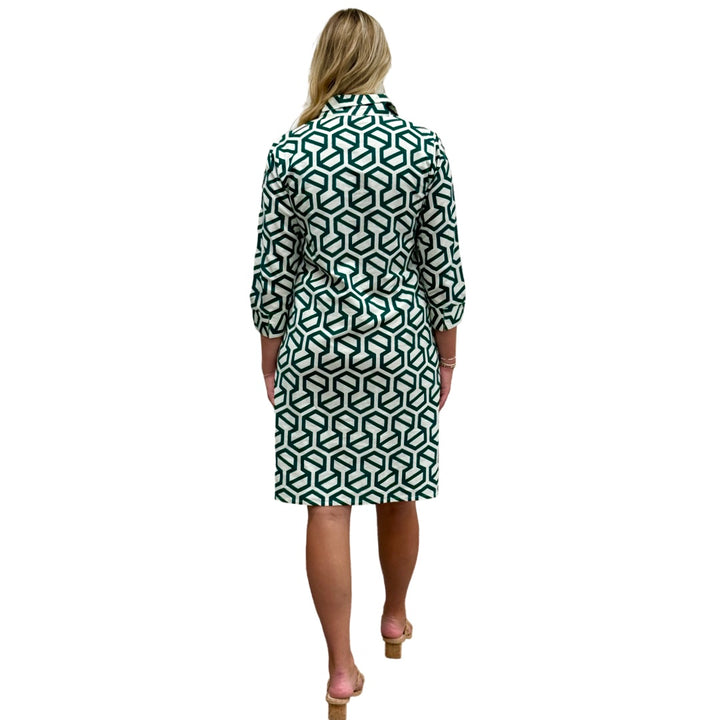 The Lisette Cotton Linen Dress in Emerald and White — view 5
