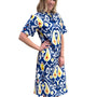The Tabitha Button Front Short Sleeve Dress in Blue Yellow Cotton Ikat Print