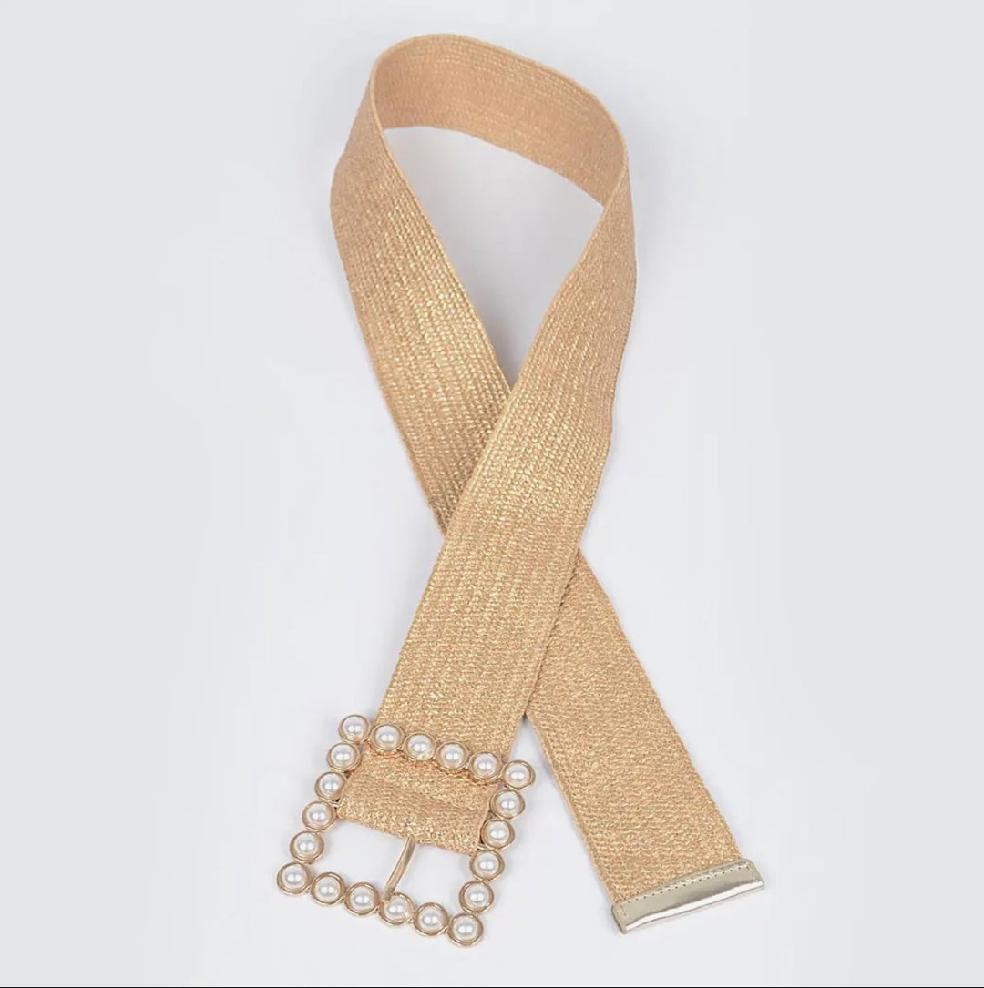 Wide Pearl Buckle Elastic Belt — view 3