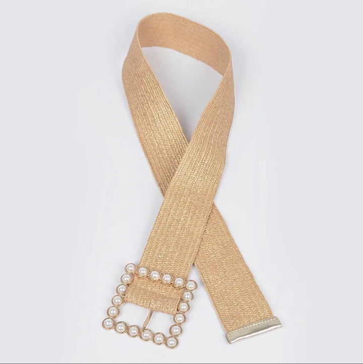 Wide Pearl Buckle Elastic Belt — view 3