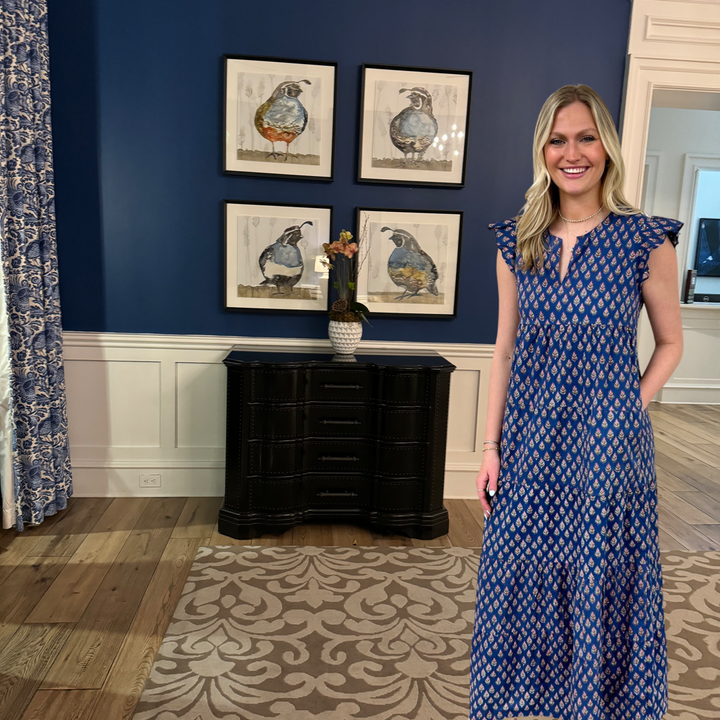 The Isabella Maxi Dress in Blue and Pink Hand Blocked Floral — view 6
