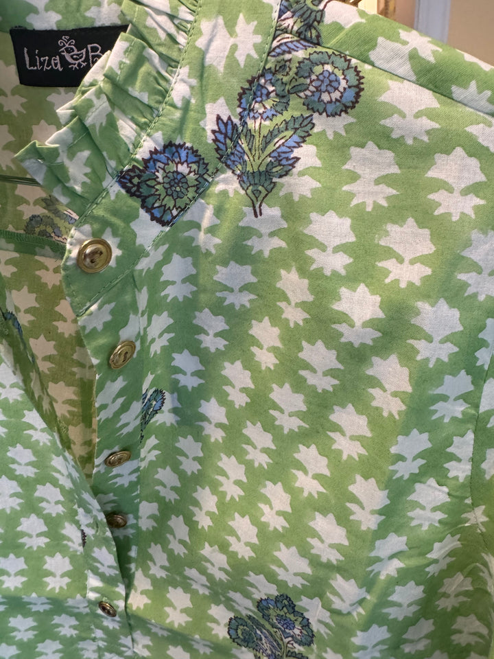 The Tricia Cotton Top in Light Green Hand Block Printed Cotton — view 4