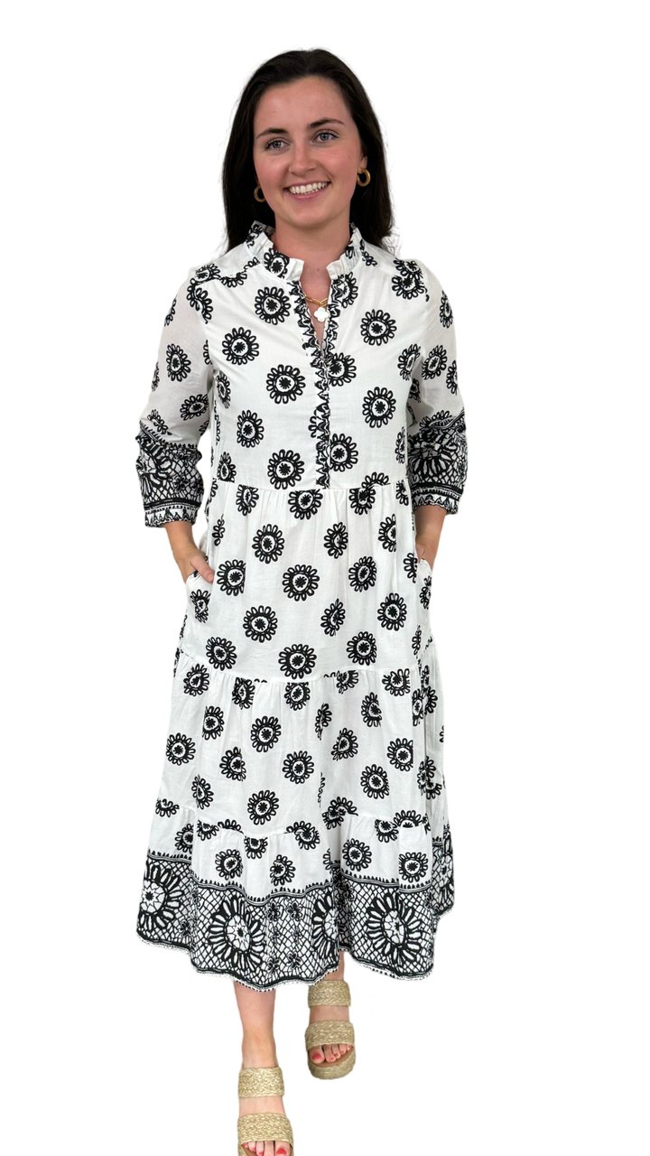 The Campbell White and Black Border Print Dress — view 3