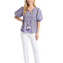 The Poppy Puff Sleeve Top in Purple Floral Hand Block Printed Cotton