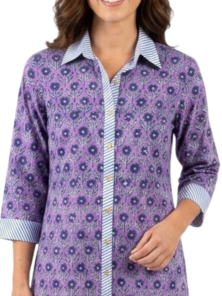 The Erika Button Front Dress in Lavender and Navy — view 2