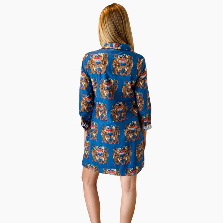 The Cullen Button Front Shirt Dress in Royal blue Twinning Tiger Cotton — view 6