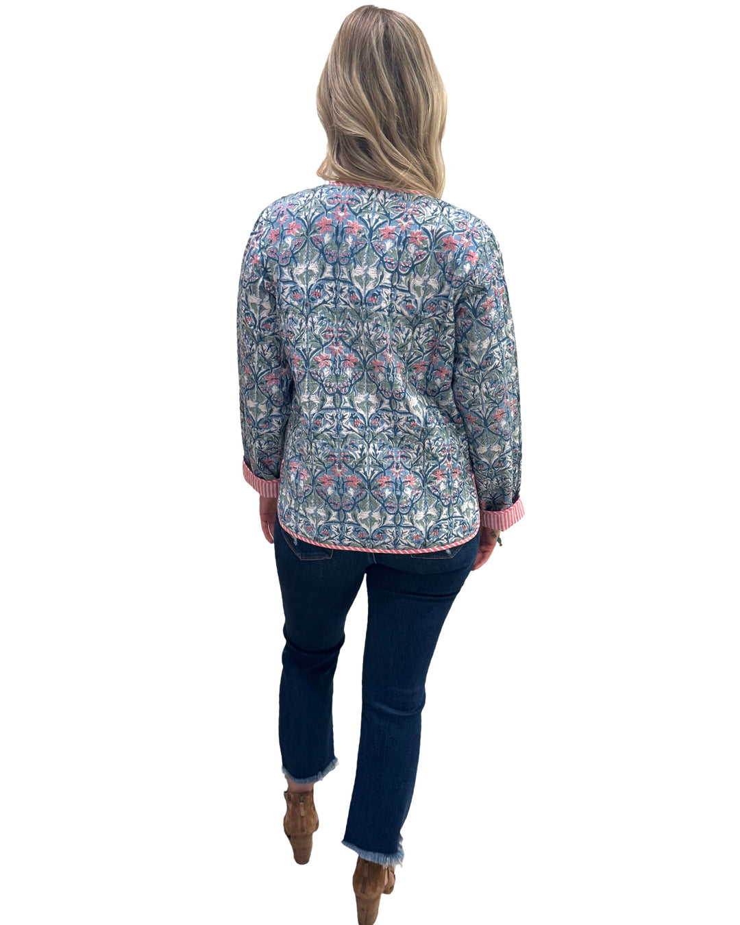 The Madeline Reversible Hand Block Printed Jacket in Multi-Colored Blue — view 6