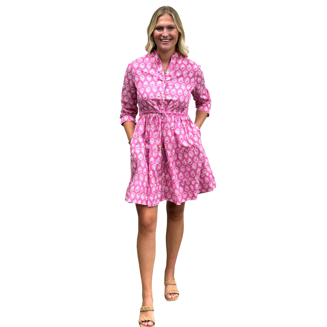 The Hamilton Tie Waist Dress in Pink Block Print Floral — view 3
