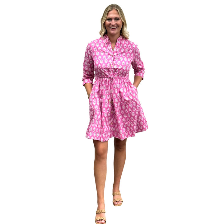 The Hamilton Tie Waist Dress in Pink Block Print Floral — view 3