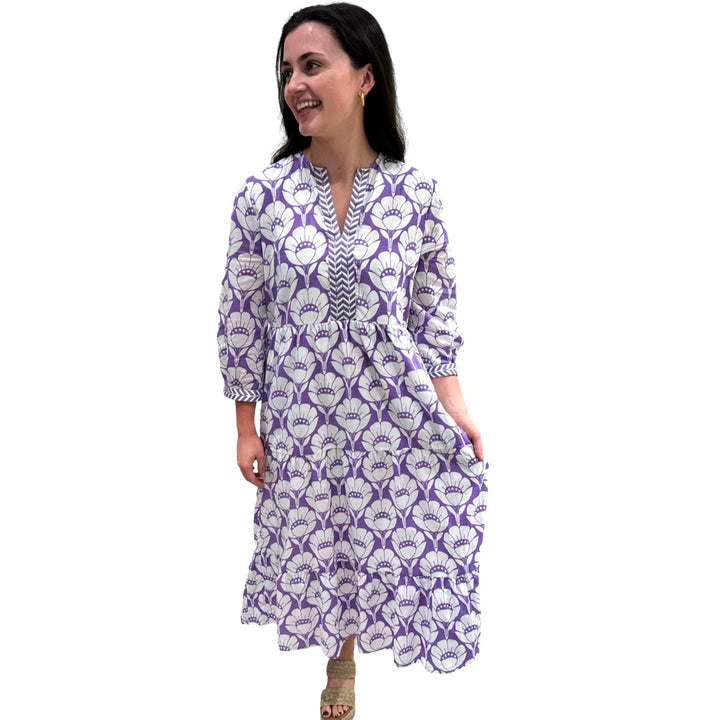 The Daniella Lavender Purple White Embroidered Cotton Dress — view 6