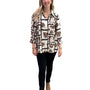 The Mason Button Back Top in Brown and Black Abstract Print