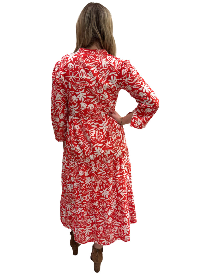 The Addison Button Trimmed Dress in Deep Coral — view 6