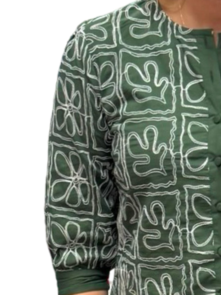 The McKenna Top in Green Embroidered Cotton