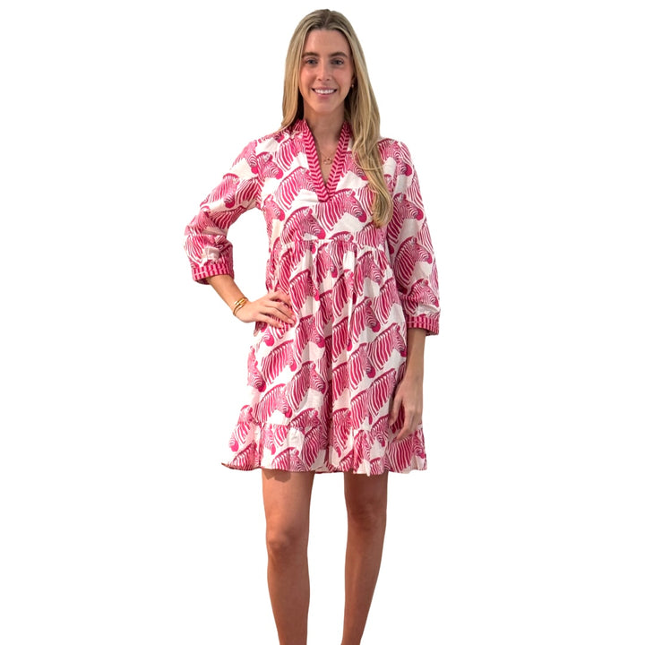 The Show Your Stripes Morley Embroidered Trim Dress in Pink and White Zebra Print — view 7