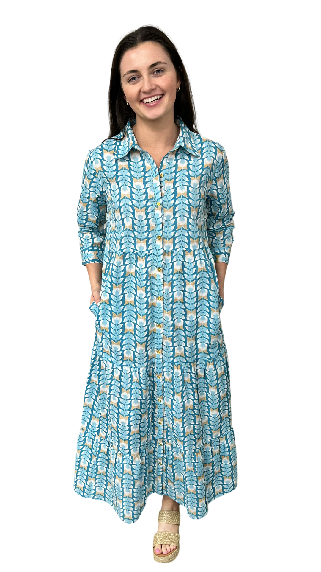 The Marion Button Front Dress in Turquoise — view 9