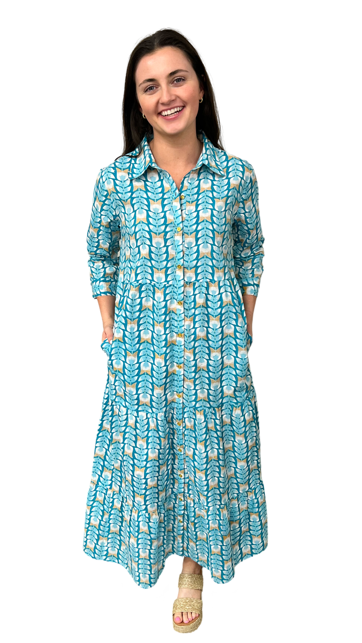 The Marion Button Front Dress in Turquoise — view 9