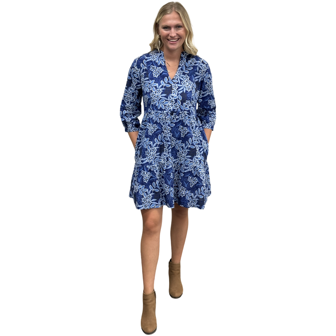 The Preston Cotton Side Pocket Dress in Multi Blue Floral — view 3
