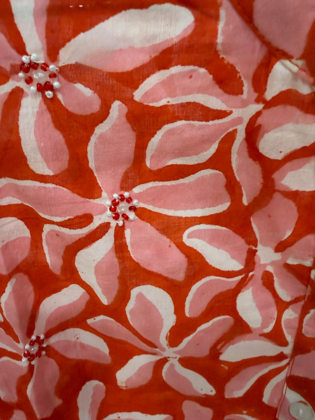 The Tricia Shirt in Red Pink Floral with Bead Detailing