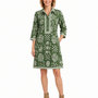 The Annika Button Front Dress in Olive Green and White