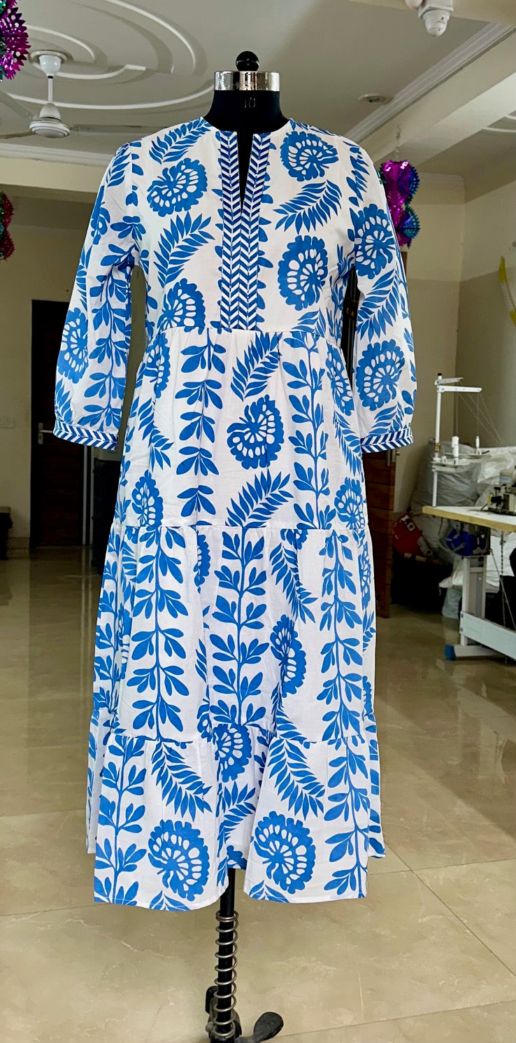 The Daniella Periwinkle Blue Floral Embroidered Trim Midi Dress — view 8