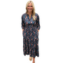 The Sydney Long Length Cinched Waist Dress in Navy Lurex Floral