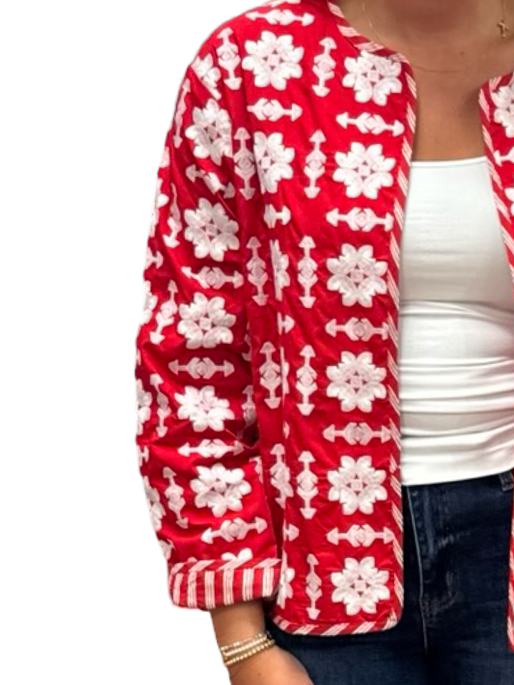 The Nellie Reversible Applique Jacket in Red and White