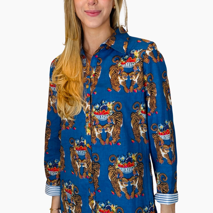 The Cullen Button Front Shirt Dress in Royal blue Twinning Tiger Cotton — view 5