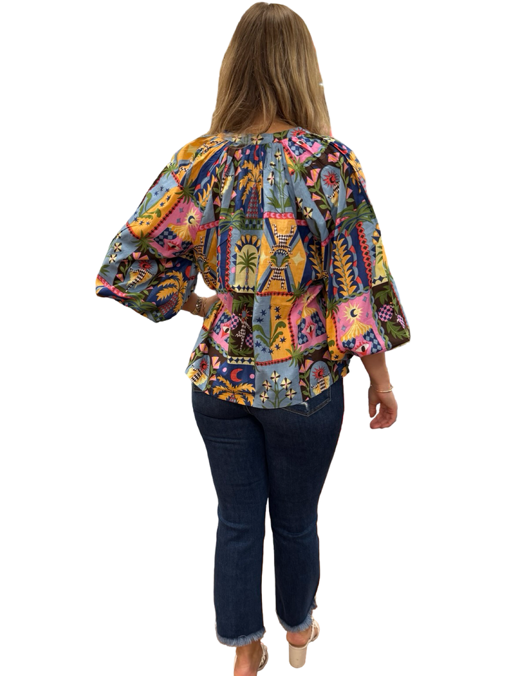 The Ashley Multi Color Stamp Print Cotton Top