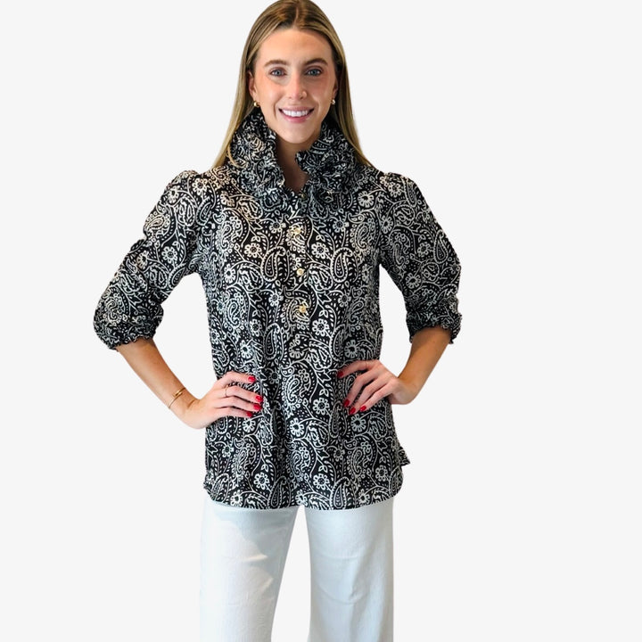 The Maria Ruffle Collar Blouse in Black and White — view 2