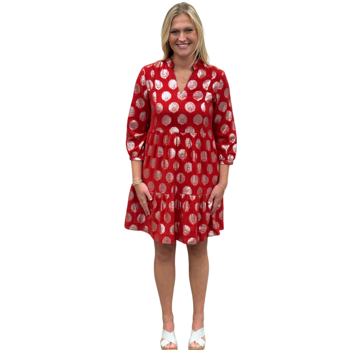 The Preston Metallic Party Dress in Red and Silver — view 2