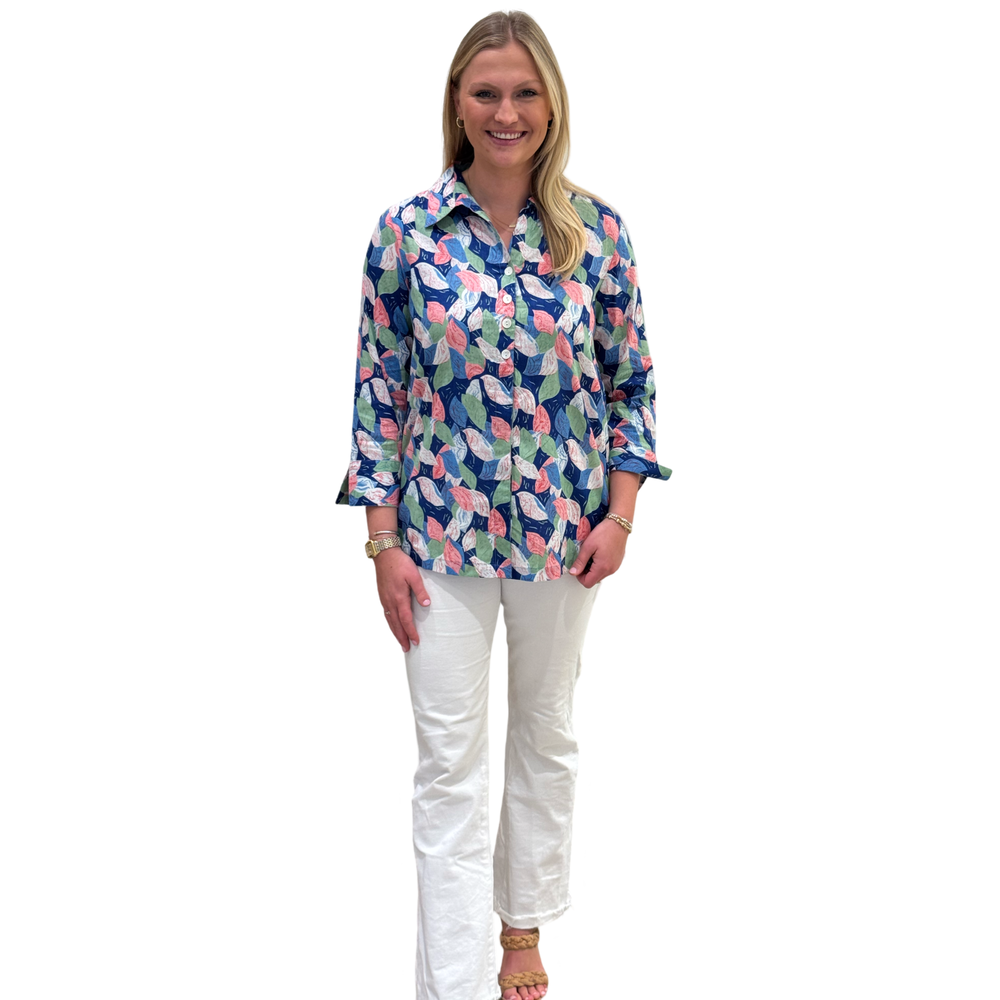 The Mason Button Front Top in Petal Print Cotton — view 2