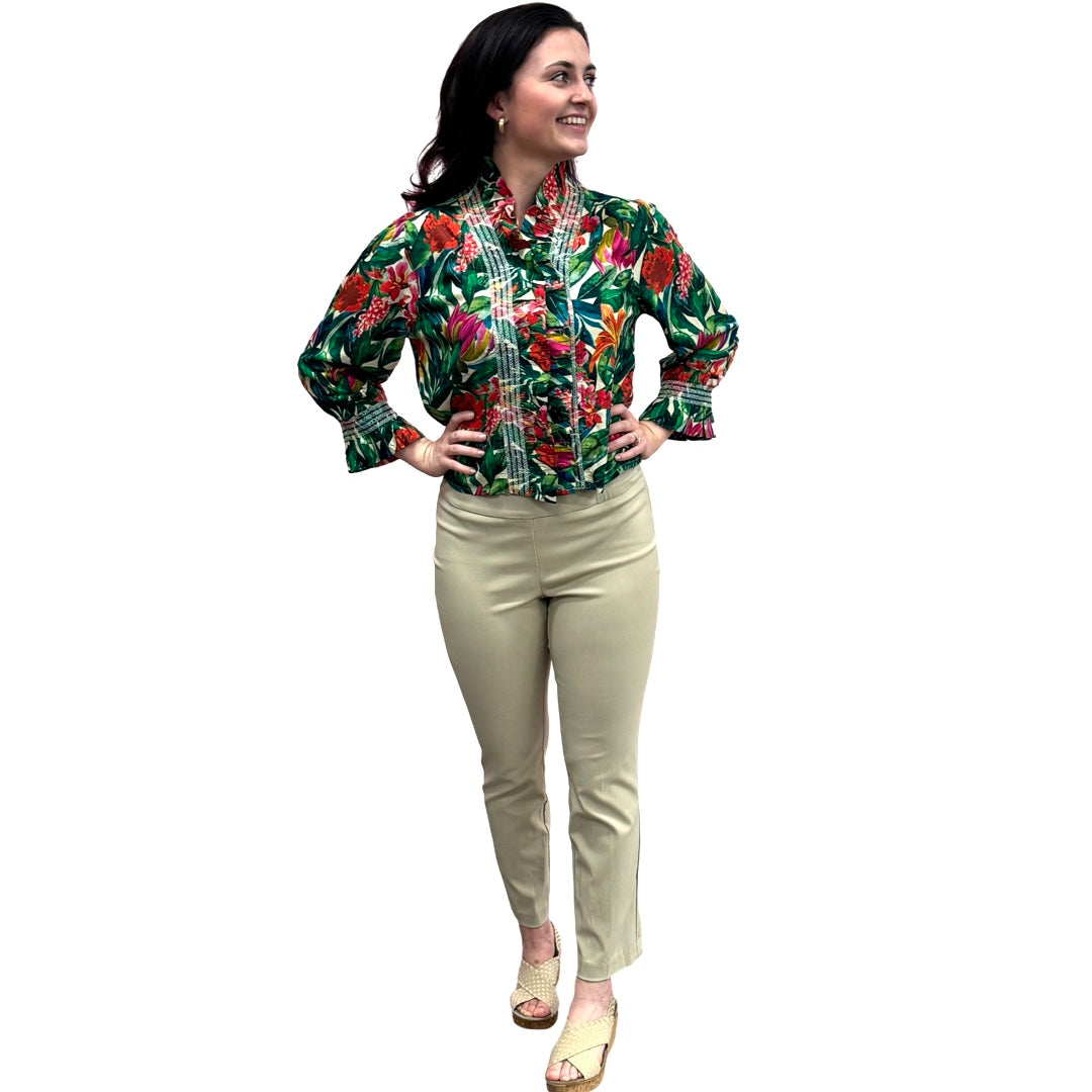 The Amelia Ruffle Front Top in Tropical Floral — view 5