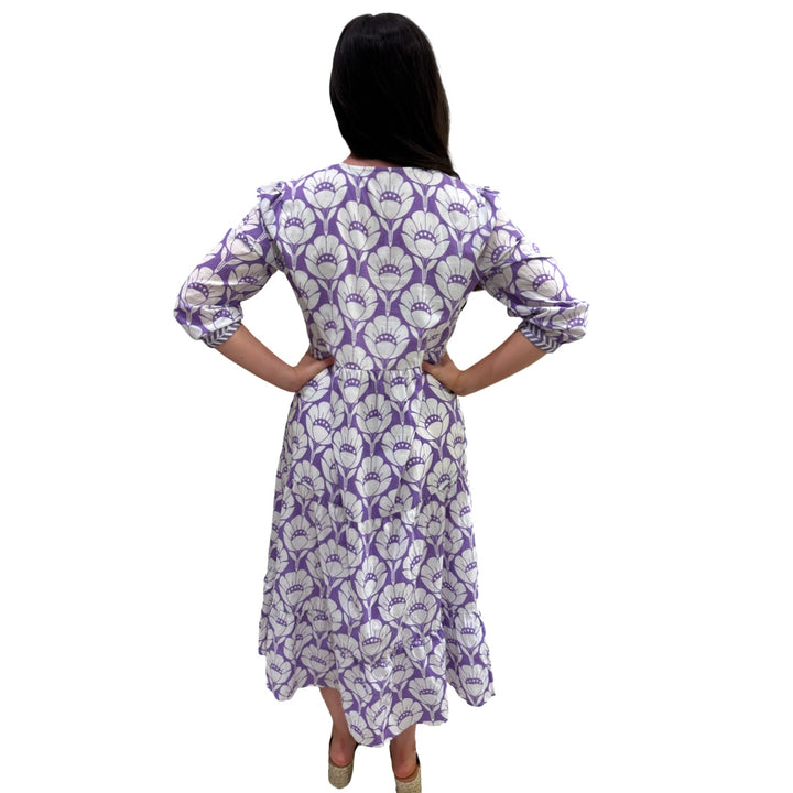 The Daniella Lavender Purple White Embroidered Cotton Dress — view 5