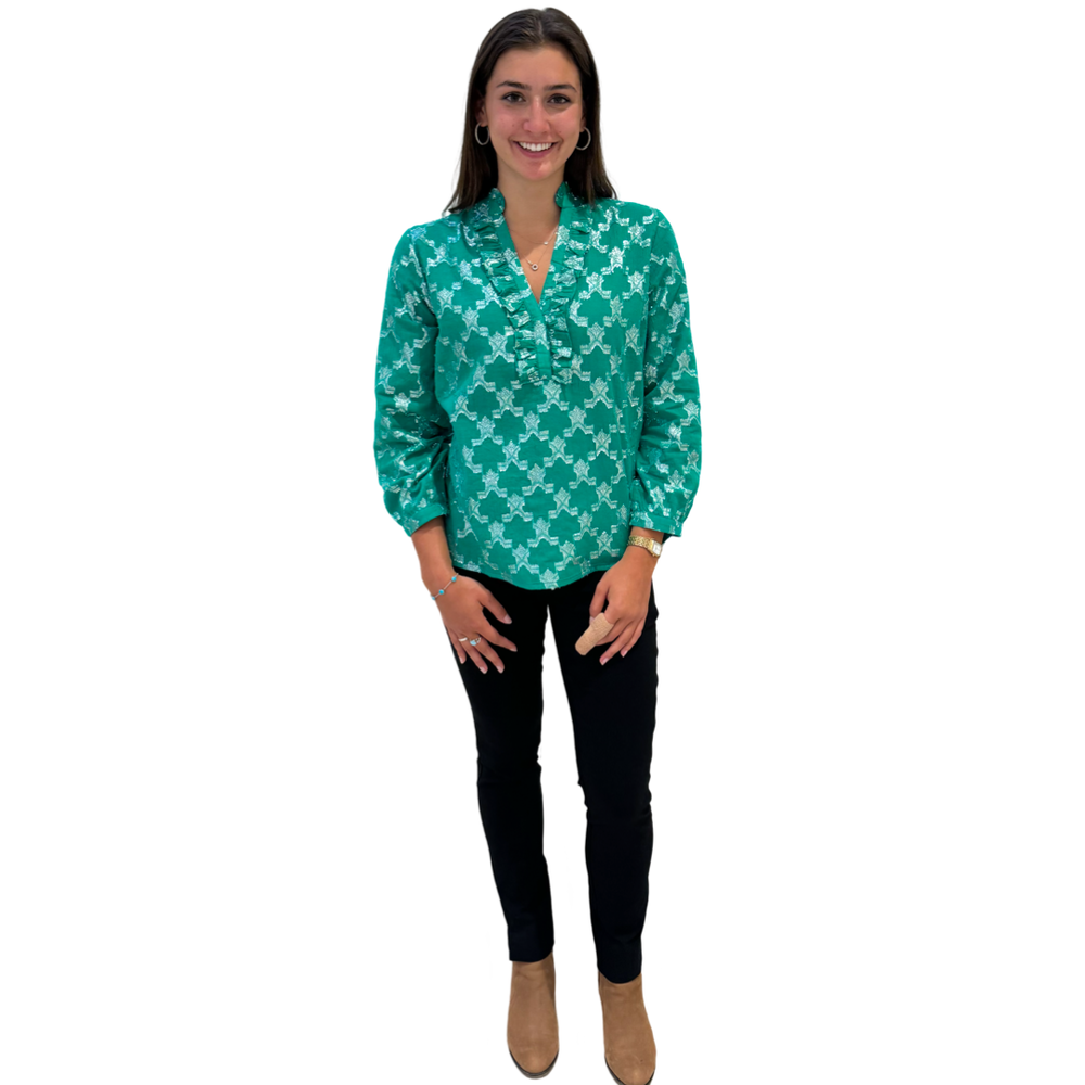 The Emerson Metallic Green and Silver Blouse — view 2