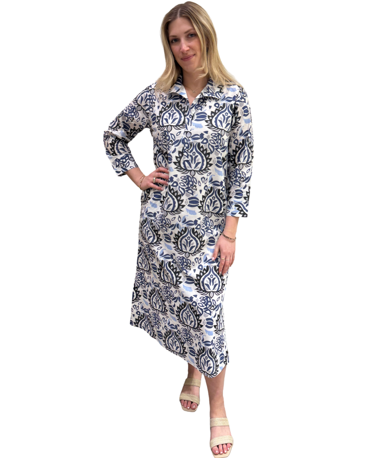 The Lisette Cotton Dress in Abstract Blue — view 4