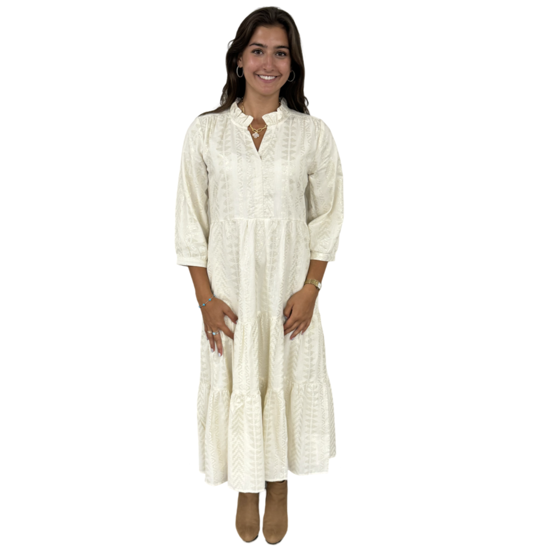 The Campbell Cream and Gold Jacquard Dress — view 4