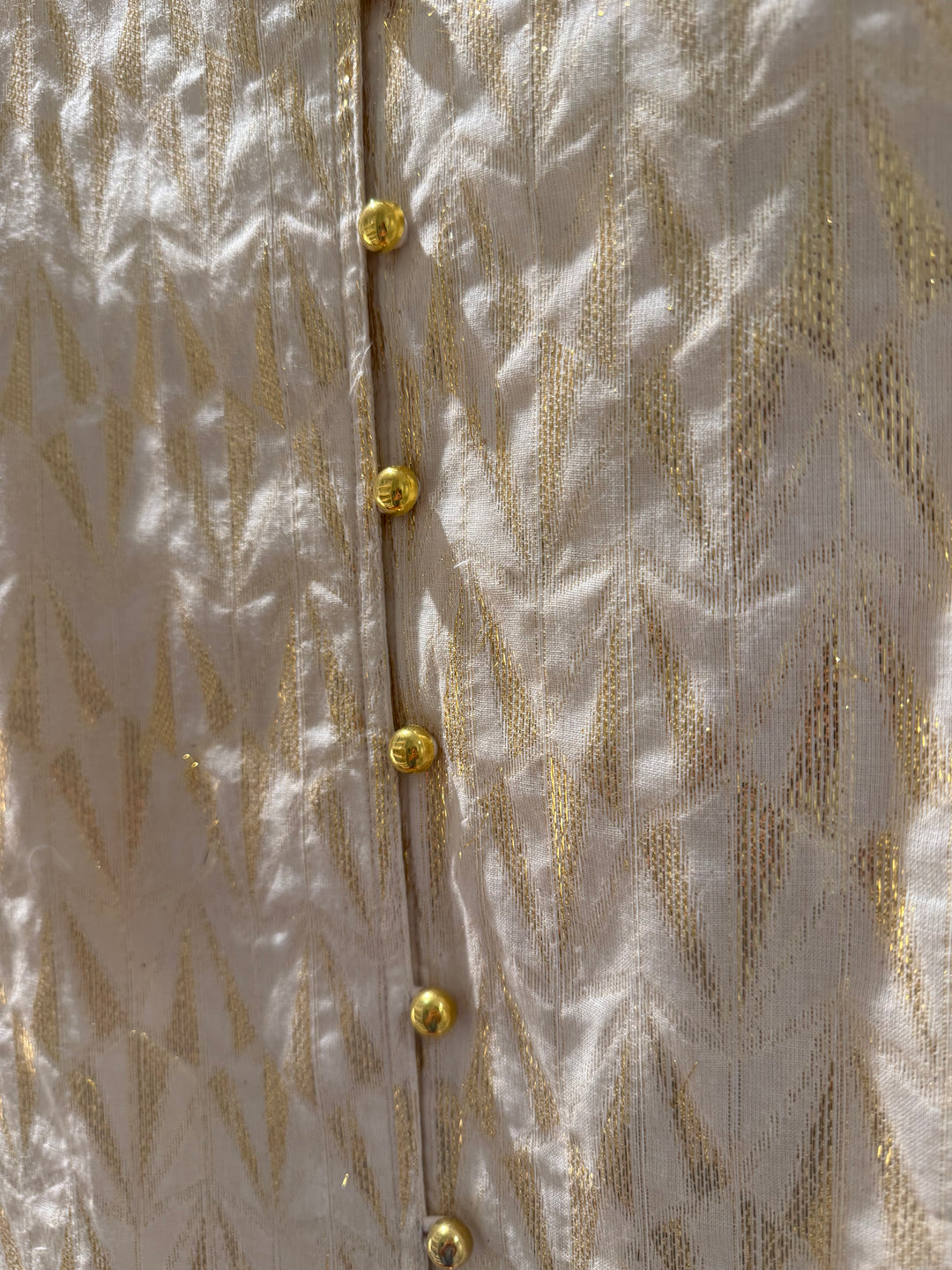 The Tabitha Button Front Dress in White and Gold Jaquard — view 7