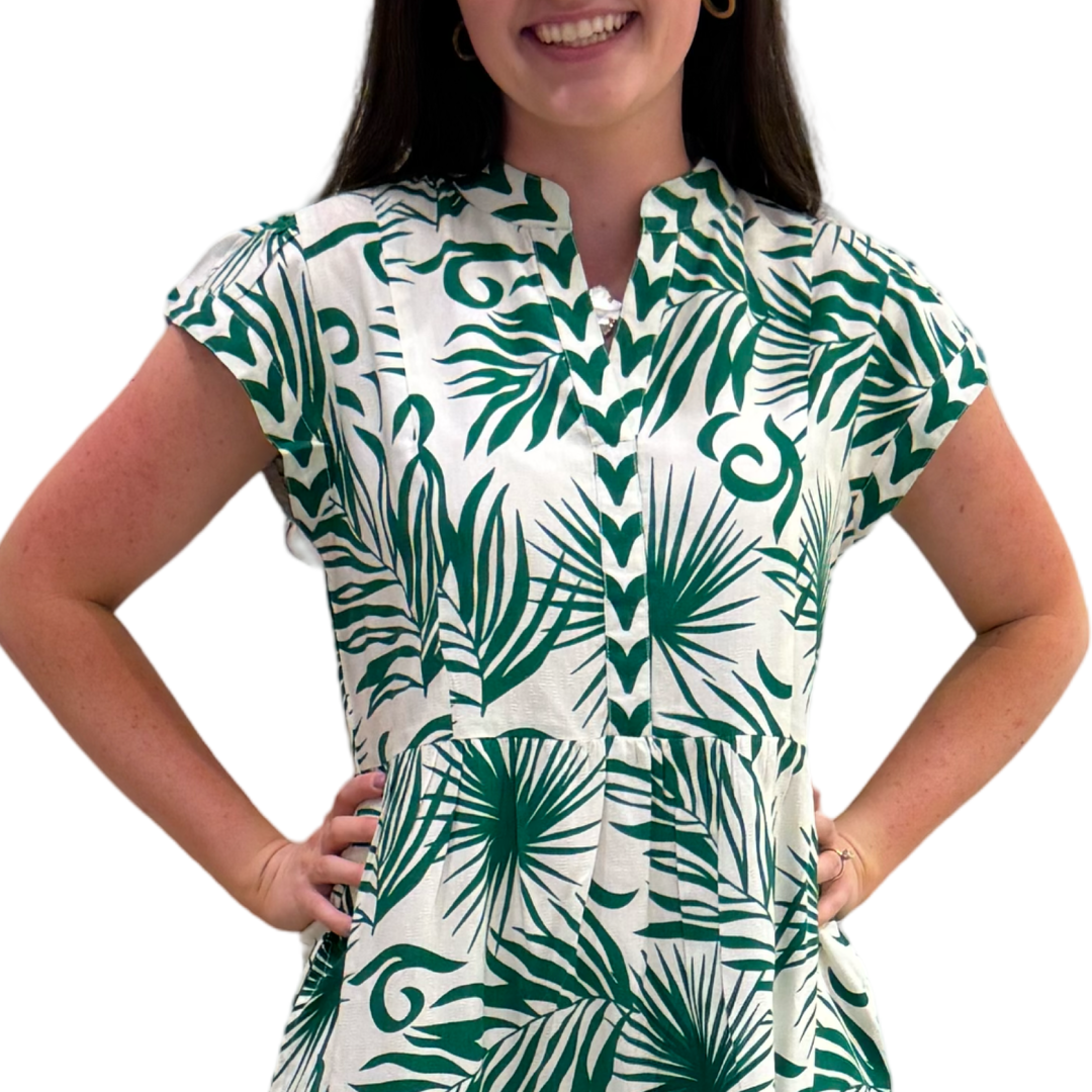 The Preston Side Pocket Dress in Emerald Green and White — view 4