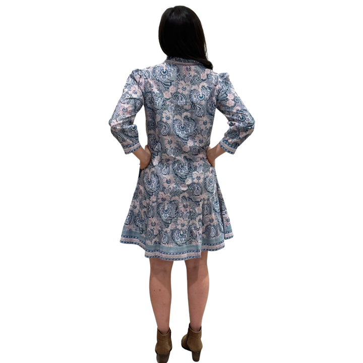 The Lacey Button Front Block Print Cotton Dress in Sage Green — view 6