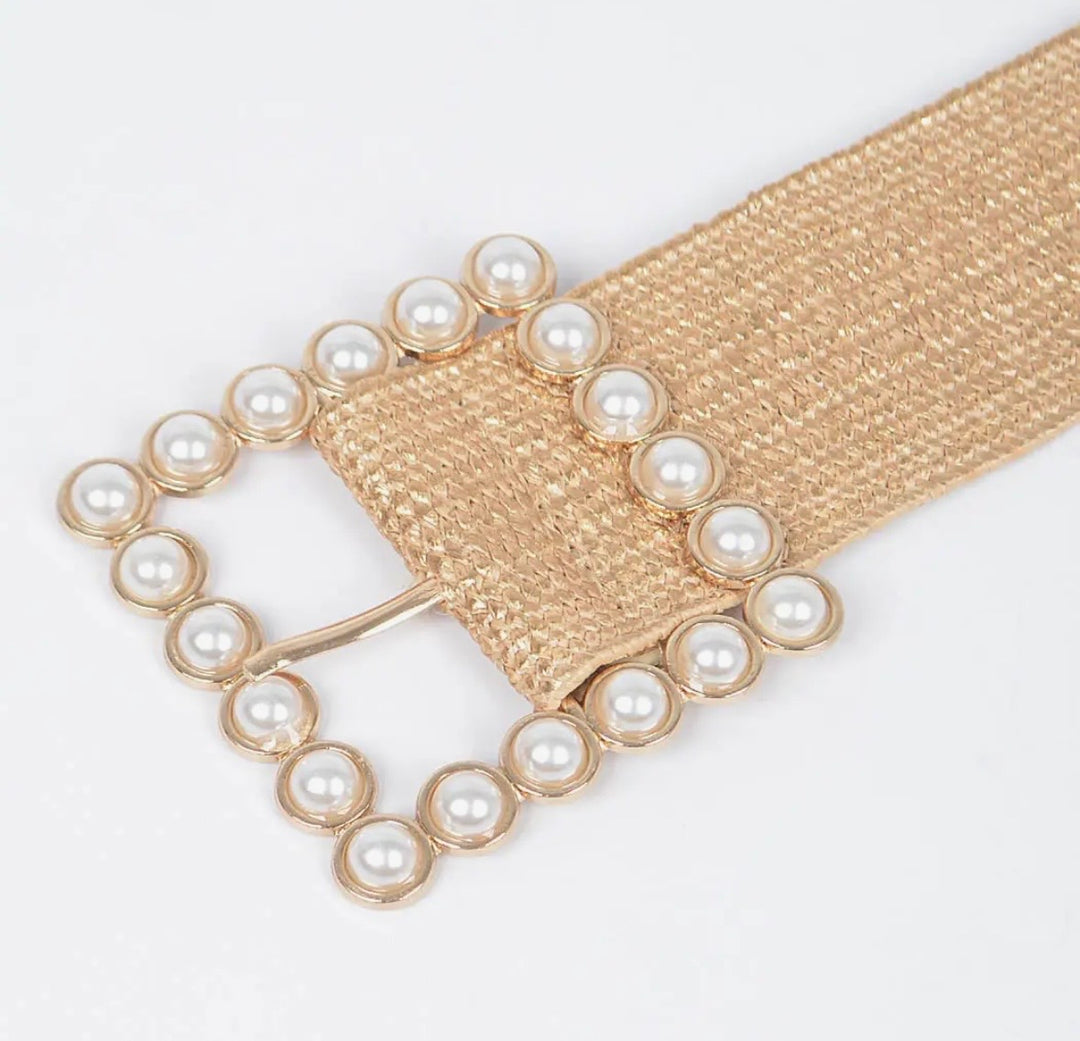 Wide Pearl Buckle Elastic Belt — view 2